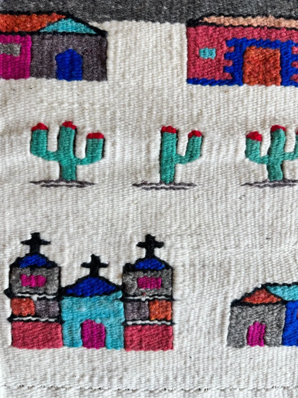 Handwoven Southwestern Textile Wall Hanging in Turquoise, Pink & Red